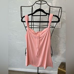 NWT Elie Tahari Evania Knit Tank Top pink Light Salmon Silk tie stretch L